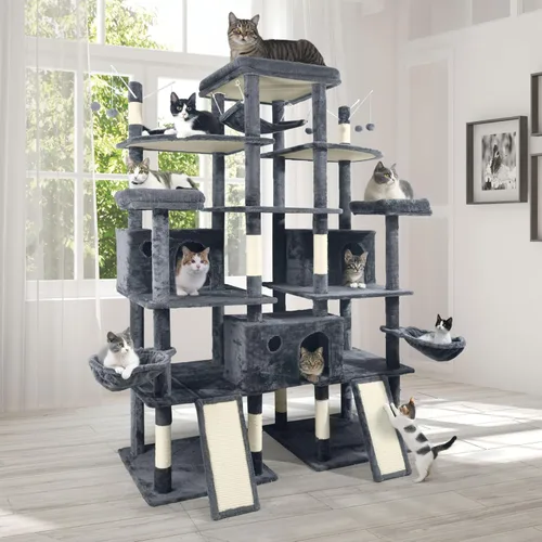 BOWHAUS Árbol para gatos extra grande de 80 pulgadas de alto con percha ampliada para gatos grandes, torre para gatos grandes en interiores, moderna