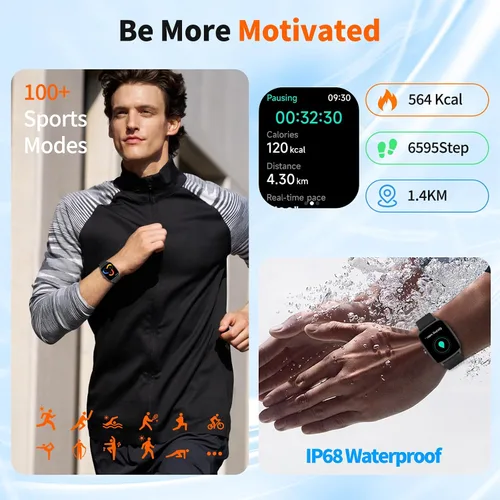Miniatura 4 de Reloj inteligente para hombres y mujeres con llamadas Bluetooth, rastreador de fitness con pantalla táctil de 1.85 pulgadas, monitor de frecuencia