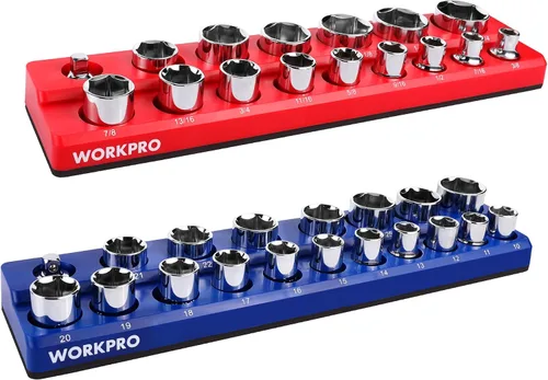 WORKPRO Juego de organizador magnético de dados de 1/2 pulgada, 2 piezas SAE y soportes magnéticos de dados métricos, capacidad para 35 dados