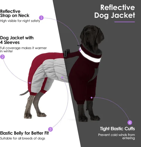 Miniatura 3 de Abrigo de cuerpo completo para perros – Chaqueta cálida de vellón para perros pequeños, abrigos de invierno de cuello alto con arnés, traje de nieve