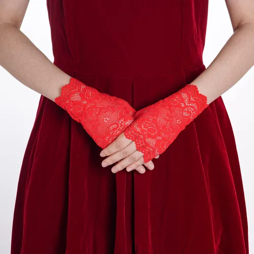 Miniatura 7 de obmwang 2 pares de guantes de encaje para mujer, guantes florales sin dedos, guantes de graduación para boda, fiesta, accesorios de disfraces