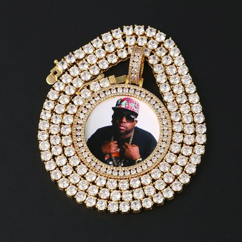 Miniatura 3 de YIMERAIRE - Cadena y dije con fotografía personalizada, joya estilo hip hop, unisex