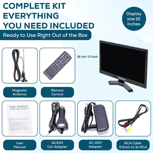 Miniatura 9 de Televisor portátil de 22 pulgadas de 12 V/24 V (Full HD 1080P 60Hz) para camión, RV y campamento – Sintonizador digital ATSC, Dolby Digital Plus