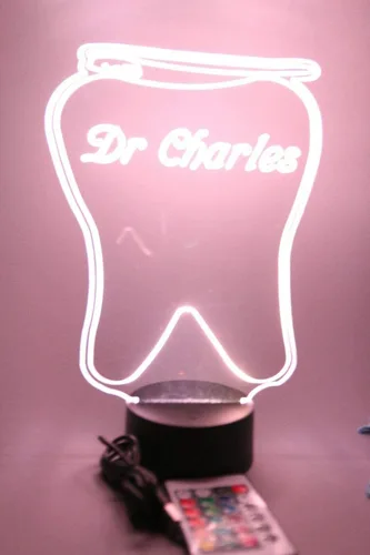 Miniatura 5 de MIRROR MANIA Lámpara de mesa LED personalizada con grabado de dientes y cepillo dental, viene con control remoto, 16 opciones de color, cable