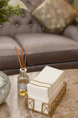 Miniatura 7 de Toallas de mano desechables para baño, diseño dorado 200 toallas desechables con tacto de lino para invitados – Servilletas formales para cena