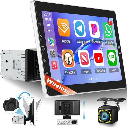 Estéreo de coche de 10.1 pulgadas Single DIN con Carplay inalámbrico, radio con pantalla táctil de 10 pulgadas, compatible con radio AM FM/video de