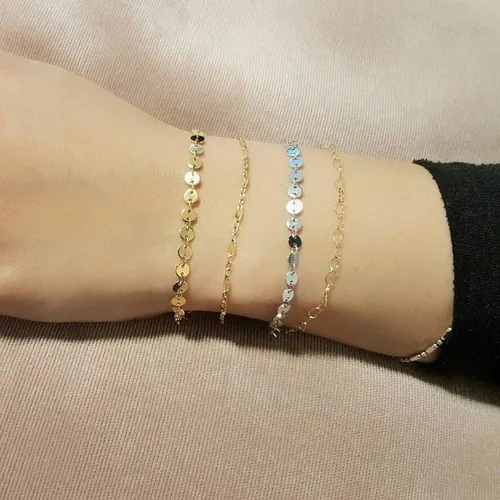 Miniatura 4 de DeScount - Pulsera de cadena de elegante oro para mujer, pulseras de cadena individual o en capas, con eslabón de dije de corazón, karma, triángulo