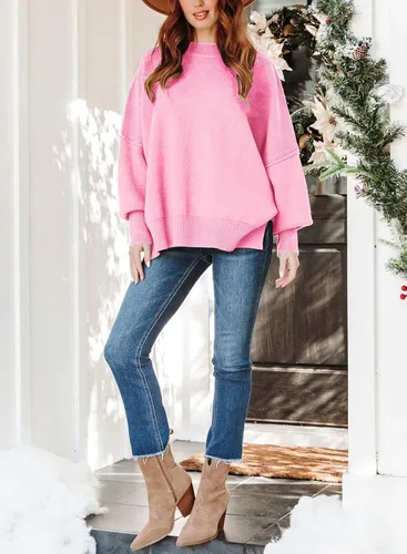 Miniatura 3 de ARTFREE Women's Fall Oversized Sweater Crewneck Long Sleeve Pullover Knit Sweater Tops with Side Slit