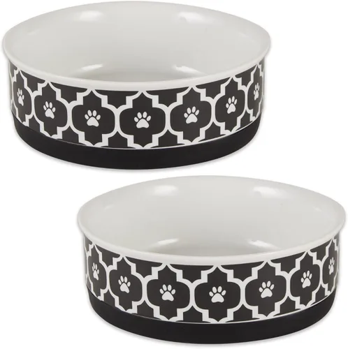 Miniatura 15 de Taza para mascotas Bone Dry con diseño de pata en cerámica, colección Lattice, juego mediano, 6x2 pulgadas, gris, 2