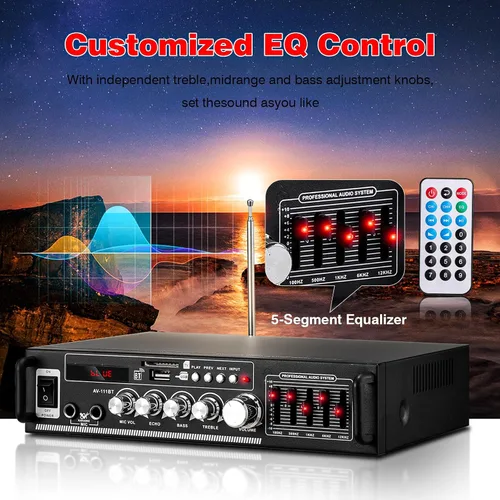 Miniatura 3 de Facmogu AV-111BT Amplificador para el hogar con ecualizador, amplificador de audio EQ de 5 bandas, receptor amplificador de potencia RMS 60Wx2