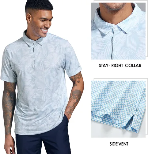 Miniatura 3 de Camisas de golf para hombre, secado rápido, manga corta, estampado de manga corta, que absorbe la humedad