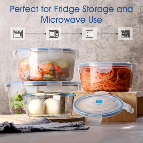 Miniatura 6 de NUTRIUPS Recipientes de almacenamiento de alimentos de vidrio grandes de 94.7 fl oz/95oz con tapas herméticas, 2.8L rectangular tamaño familiar