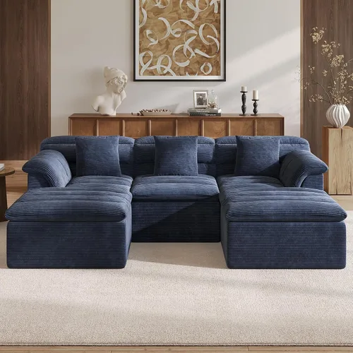 Miniatura 16 de Sofá Seccional Cloud de 51", Sofá Modular Moderno con Asiento Profundo, Cómodo Sofá Individual Comprimido, Sofás Tapizados de Pana para Sala de Beige