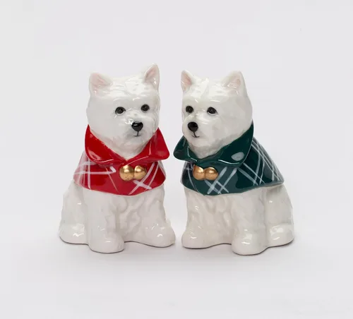 Miniatura 2 de Juego de salero y pimentero para perros Westie West Highland Terrier de porcelana fina, 3-3/8 pulgadas de alto
