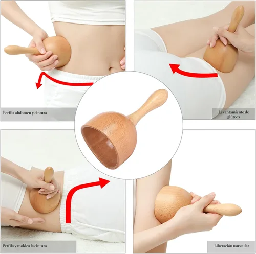 Miniatura 4 de Komogir Herramientas de masaje de terapia de madera, masajeador de drenaje linfático 5 en 1, kit de maderoterapia, masajeador de madera