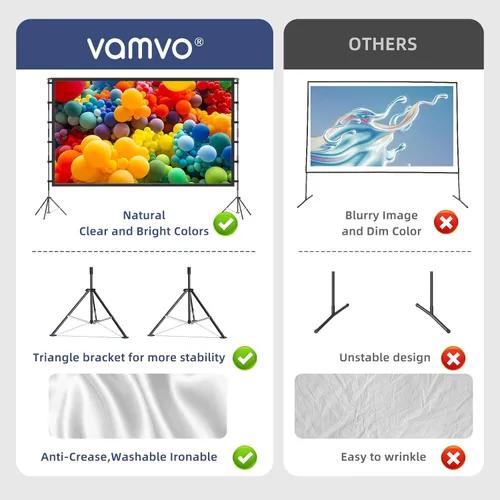 Miniatura 5 de Pantalla de proyector para exteriores, pantalla de proyector Vamvo con soporte, pantalla de proyector plegable portátil de 120 pulgadas, pantalla