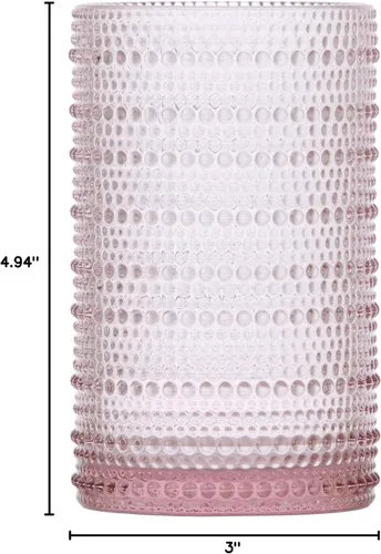 Miniatura 7 de Fortessa Jupiter - Vaso de hobnail con cuentas, 13 onzas (juego de 4), color rosa