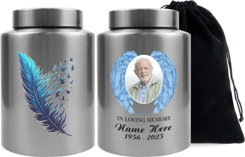 Miniatura 18 de Urna personalizada para cenizas humanas, contenedor de cenizas de cremación con foto personalizada con retrato, urna conmemorativa funeraria