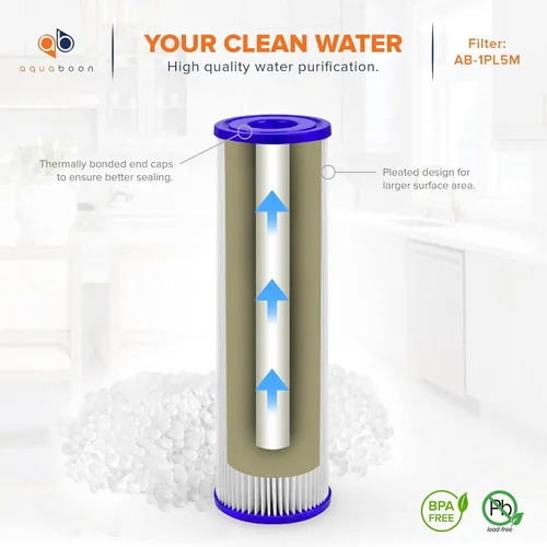 Miniatura 5 de Aquaboon Cartucho de filtro de sedimento plisado para toda la casa de 5 micras de 10 x 2.5 pulgadas para reemplazo de filtro de agua de pozo