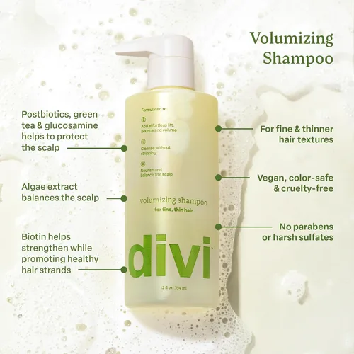 Miniatura 2 de Divi Champú voluminizador para mujeres y hombres - Champú de volumen ligero para cabello fino - Formulado para limpiar, nutrir y equilibrar el cuero