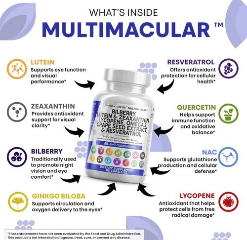 Miniatura 3 de Clean Nutra - Vitaminas para los ojos con arándano, luteína y zeaxantina, suplementos de licopeno de 40 mg de resveratrol, semillas de uva