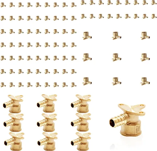 Miniatura 9 de Paquete de 5 accesorios PEX, adaptador de codo de oreja NPT roscado hembra Pex de 1/2 pulgadas x 1/2 pulgadas, accesorios de engarce de latón