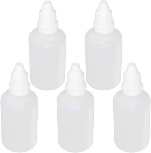 Bettomshin 5 botellas cuentagotas de 1.69 onzas, botellas vacías de plástico exprimibles para ojos con tapa a prueba de niños, pequeños recipientes