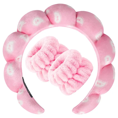 Miniatura 34 de Zkptops Diadema de Spa para Lavar la Cara Muñequera Esponja Maquillaje Cuidado de la Piel Diadema de Tela de Rizo Burbuja Suave Prepárate Diadema