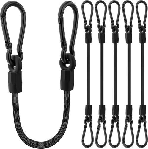 Miniatura 7 de Cuerdas elásticas con mosquetón, cuerdas elásticas resistentes de 18 pulgadas de largo con clip de mosquetón para exteriores, cuerda elástica negra