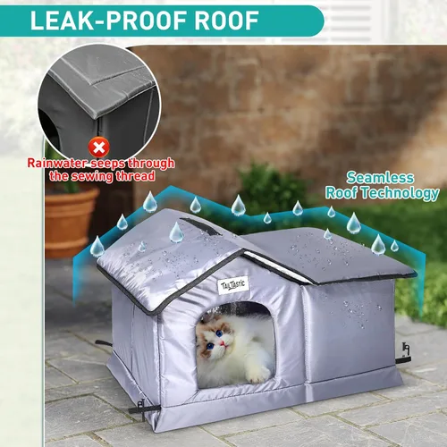 Miniatura 2 de TailTastic Casa para Gatos de Exterior Resistente a la Intemperie y Aislada - Base Sin Costuras se Mantiene Seca, Fácil Montaje, Refugio Cálido