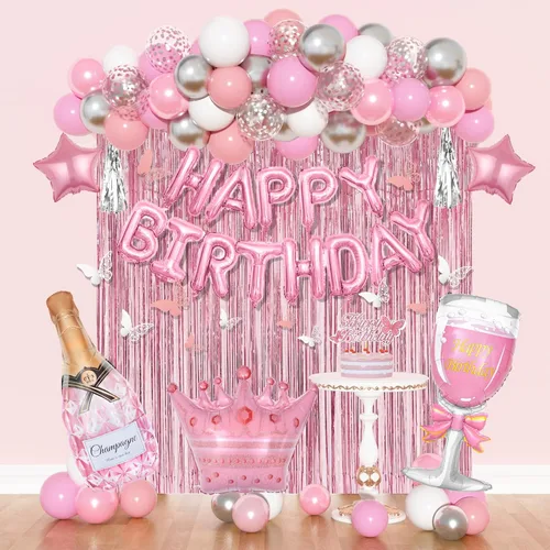 Miniatura 9 de Amandir Blue Birthday Decorations for Women, Light Dusty Blue White Sand Metallic Gold Confetti Foil Balloons Happy Birthday Banner Butterfly Fringe
