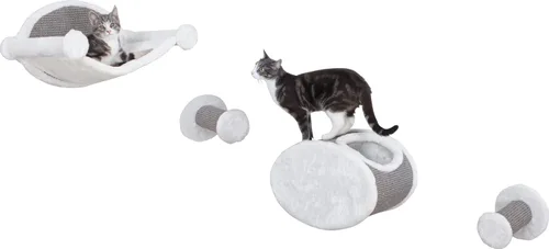 Miniatura 14 de Trixie Juego de vigilancia para gatos montado en la pared, estantes de escalada con escalones de sisal y plataformas de felpa, estantes para gatos