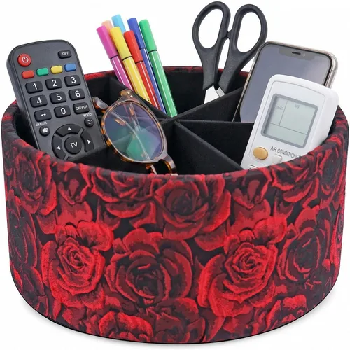 Miniatura 9 de Organizador redondo de cuero para suministros de arte, soporte para control remoto, rotación de 360 grados, soporte multifuncional para lápices, 4
