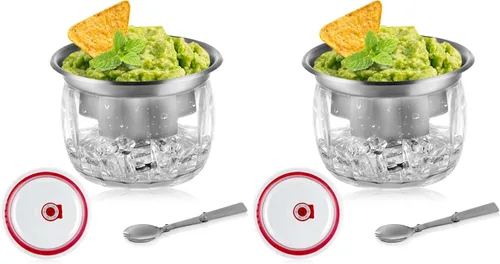 Miniatura 8 de MOLIGOU Cuenco de inmersión refrigerado con tapa, cuenco de 22 onzas para servir refrigerado para fiestas, cuenco de inmersión en hielo con tenedor
