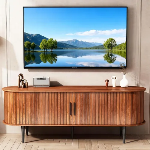 Miniatura 8 de Soporte de TV de 70 pulgadas con toma de corriente para sala de estar, consola multimedia con estación de carga, consola de TV con puerta corrediza