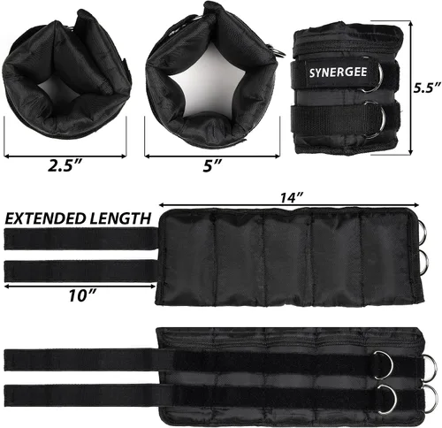 Miniatura 3 de Synergee Pesas ajustables para tobillo/muñeca de ajuste cómodo (juego de 2). Disponible en 5 libras, 10 libras y 20 libras. Talla única.
