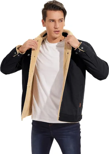 Miniatura 2 de MAGCOMSEN Chaqueta de invierno para hombre con forro de sherpa, chaqueta de camionero cálida con múltiples bolsillos
