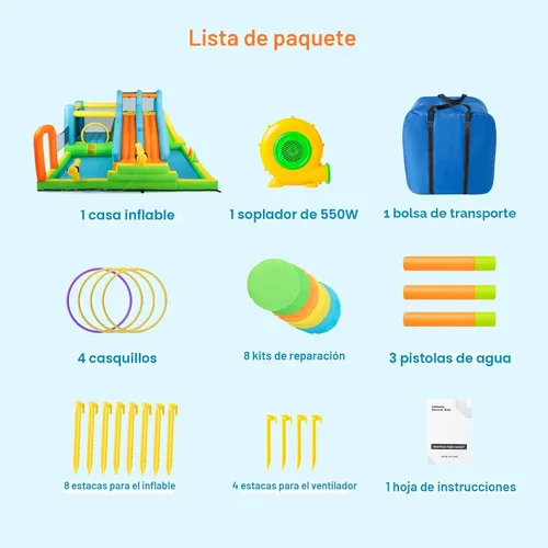 Miniatura 7 de JOYLDIAS Tobogán acuático inflable, casa de rebote gigante de parque acuático con 2 toboganes largos, piscina de chapoteo, trampoline, pared