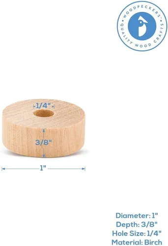 Miniatura 2 de Ruedas de madera de losa de 1 pulgada de diámetro para manualidades, agujero de 1/4 pulgadas, 3/8 pulgadas de grosor, paquete de 100 mini ruedas