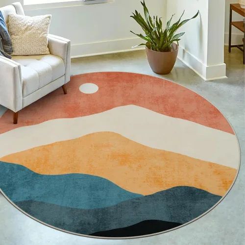 Miniatura 20 de Alfombras abstractas redondas de 5 pies para dormitorio, alfombra circular lavable antideslizante, alfombra de piso suave y colorida de pelo bajo