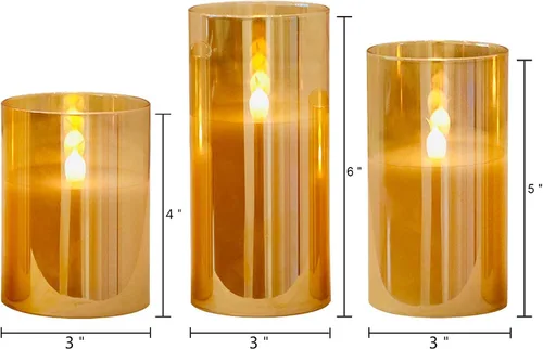 Miniatura 6 de GenSwin - Velas LED sin llama de cristal dorado que funcionan con batería, con control remoto de 10 teclas y temporizador, velas de cera real de luz