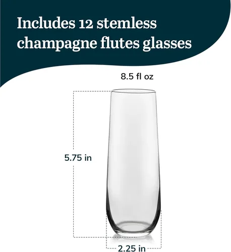 Miniatura 3 de Libbey copa de 8.5 oz. Copa de champagne sin pie, juego de 12 unidades, Claro, Transparente Flauta sin tallo 12