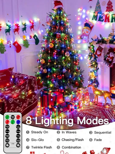 Miniatura 5 de Luces de Navidad para exteriores, 800 LED de 262 pies, luces de hadas multicolor IP67 impermeables, tira de luces enchufables con control remoto, 8