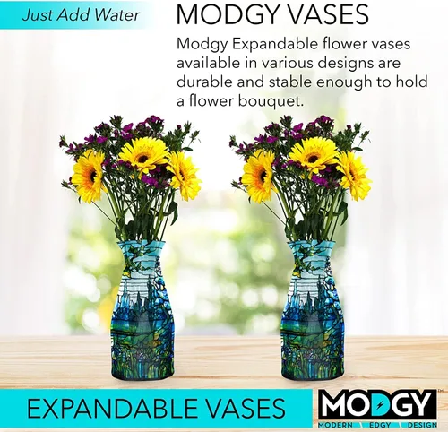 Miniatura 2 de MODGY Florero expandible, plástico decorativo moderno plegable impreso jarrones para centros de mesa para bodas, mesa de comedor, decoración
