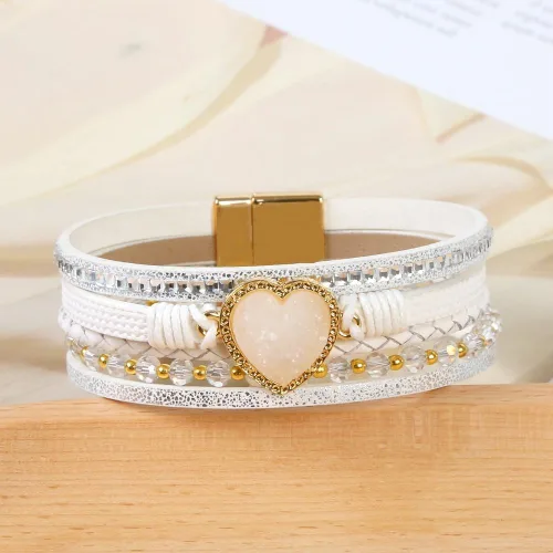 Miniatura 2 de Jewbelet - Pulsera de cuero estilo bohemio con cuentas de cristal con cierre de joyería para mujer
