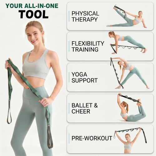 Miniatura 7 de Acozycoo Correa de estiramiento con 10 bucles, correa de yoga para terapia física, entrenamiento en casa, entrenamiento de pilates y flexibilidad