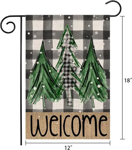 Miniatura 6 de Bandera de jardín de invierno con árboles de Navidad de bienvenida, 12 x 18 pulgadas, vertical, de doble cara, decoración navideña para patio