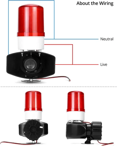 Miniatura 4 de QWORK Alarma de sonido y luz AC110V, alarma de alta intensidad de 115dB con 90-150 destellos por minuto, sistema de advertencia de emergencia LED