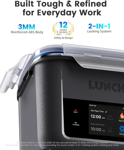 Miniatura 7 de LUNCHGO® G1 Fiambrera eléctrica inalámbrica con calefacción, con pilas, capacidad de 5 tazas, máximo de 250 °F, calefacción programada, calentador