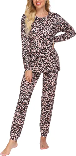 Miniatura 16 de Ekouaer Conjunto de pijama de manga larga para mujer, ropa de dormir suave con cuello redondo y bolsillos